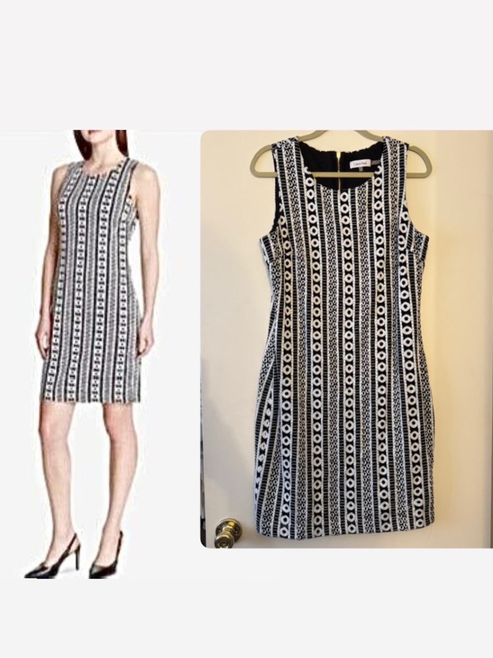 Calvin Klein sleeveless black and white sheath dress